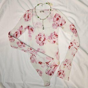 Pink and cream floral bodysuit, size small, Intimately by Free People